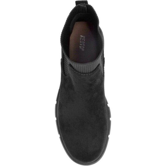 Women's Black Suede Elastic Chelsea Boots Chunky Block Heel Platform Ankle Boots - Picture 6 of 7